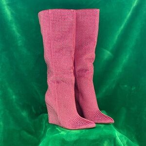 Baby pink rhinestone heeled boots! Size 9 Fashion Nova